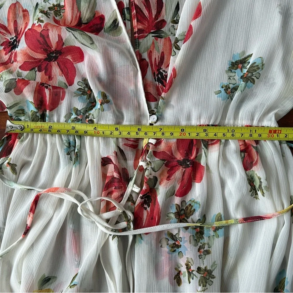 Zara sheer cream floral short sleeve coverup‎ maxi kimono duster